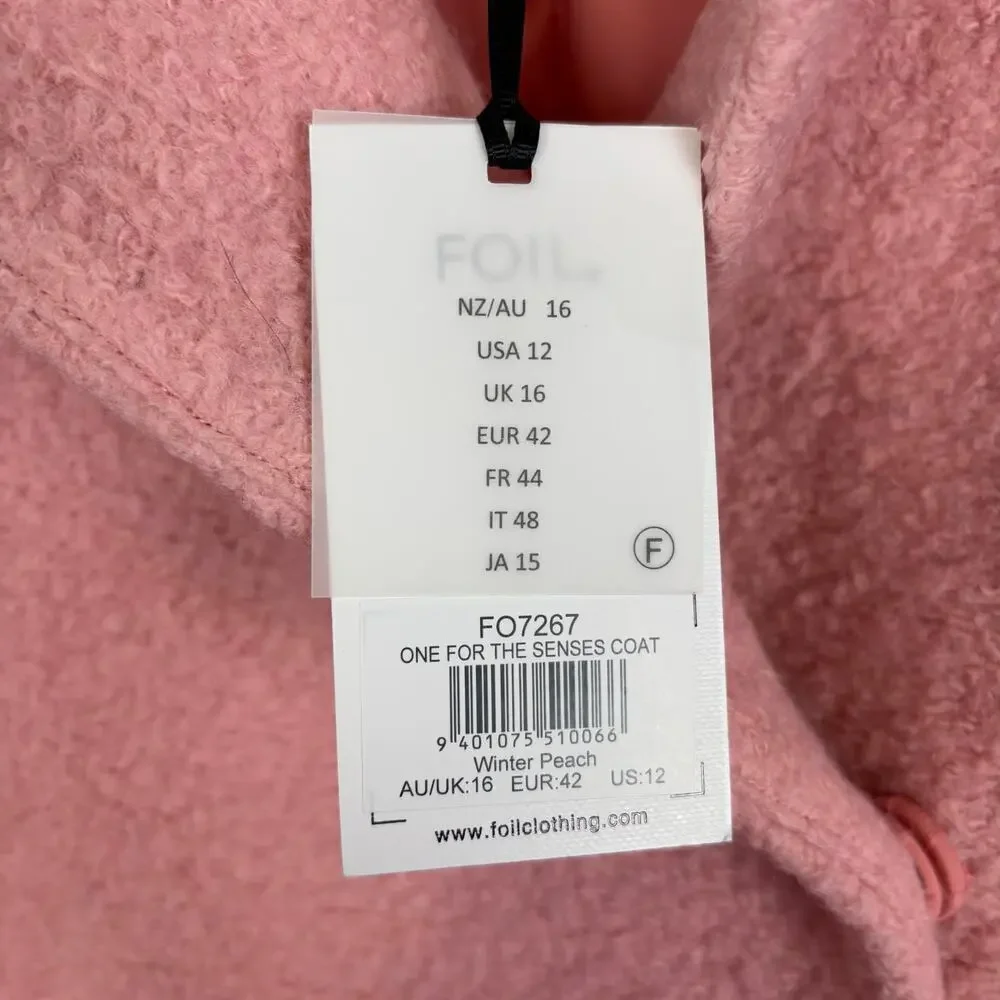 FOIL Senseo One For The Senses Wool Blend Boucle Coat Winter Peach NWT Size 12
